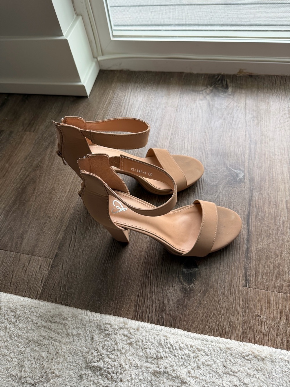 Nude Block Heel Sandals - Women's Ankle Strap Dress Heels